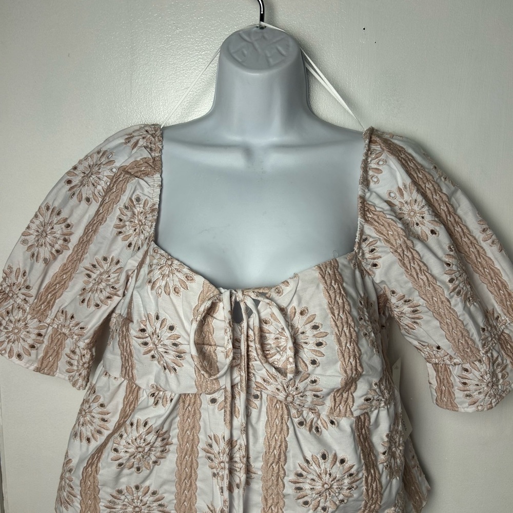 URBAN Romantics Floral Embroidered Blouse - Cream and Tan